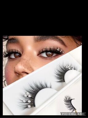 Black Crystal Accent False Eyelashes - Dramatic Volume with diamonds